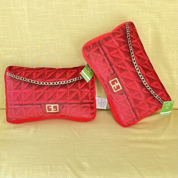 Pair of ASHLAND Spring•Printemps Decorative Throw Pillow Color Pop Red 15.9”x10”